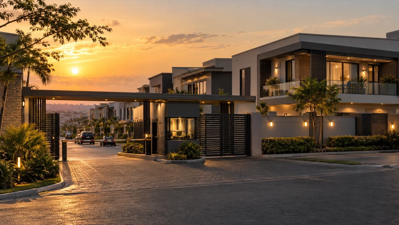 Contemporary residential estate representing connected living solutions